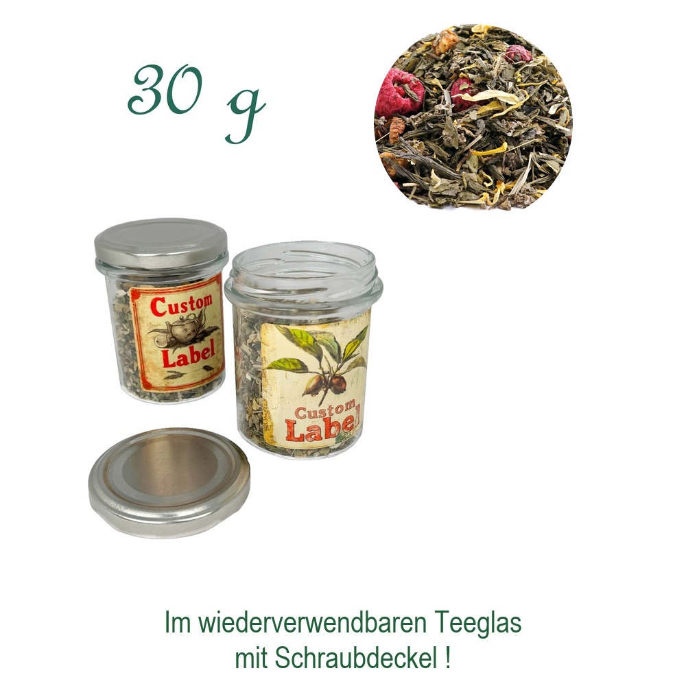 Teeglas mit Schraubdeckel, Glas/Weißblech, Inhalt 30 g