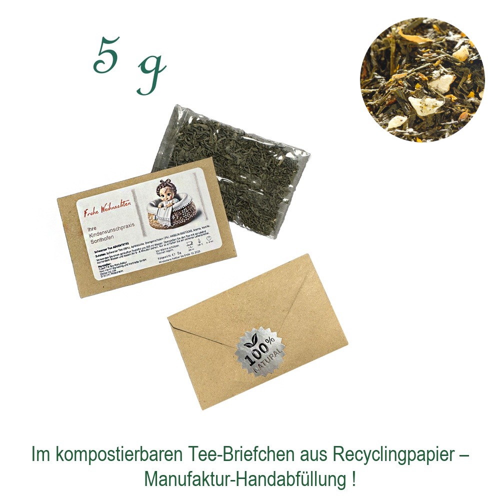 Tee-Briefchen, kompostierbar, Recyclingpapier mit Zellglas-Beutel, Inhalt 5 g