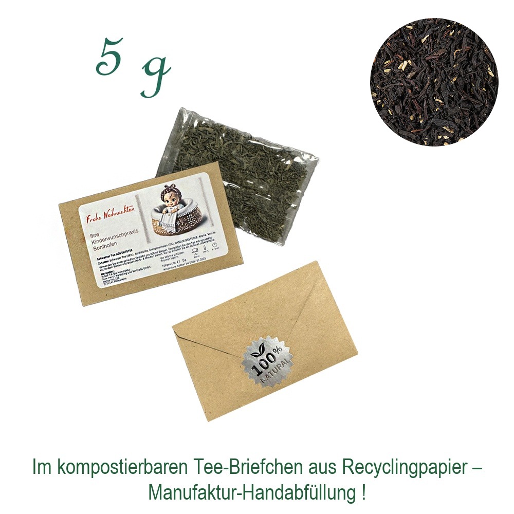 Tee-Briefchen, kompostierbar, Recyclingpapier mit Zellglas-Beutel, Inhalt 5 g
