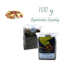 Kompostierbarer Zellglas-Beutel, Geprägtes Verschluss-Siegel aus Zuckerrohrpapier. Komplett abbaubar. Inhalt 100 g