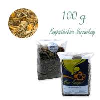 Kompostierbarer Zellglas-Beutel, Geprägtes Verschluss-Siegel aus Zuckerrohrpapier. Komplett abbaubar. Inhalt 100 g
