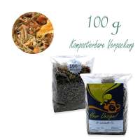 Kompostierbarer Zellglas-Beutel, Geprägtes Verschluss-Siegel aus Zuckerrohrpapier. Komplett abbaubar. Inhalt 100 g