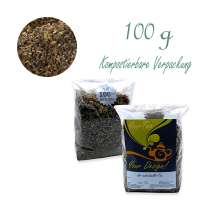 Kompostierbarer Zellglas-Beutel, Geprägtes Verschluss-Siegel aus Zuckerrohrpapier. Komplett abbaubar. Inhalt 100 g