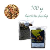 Kompostierbarer Zellglas-Beutel, Geprägtes Verschluss-Siegel aus Zuckerrohrpapier. Komplett abbaubar. Inhalt 100 g