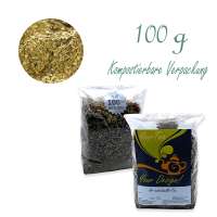 Kompostierbarer Zellglas-Beutel, Geprägtes Verschluss-Siegel aus Zuckerrohrpapier. Komplett abbaubar. Inhalt 100 g