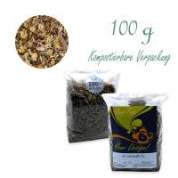 Kompostierbarer Zellglas-Beutel, Geprägtes Verschluss-Siegel aus Zuckerrohrpapier. Komplett abbaubar. Inhalt 100 g