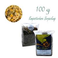 Kompostierbarer Zellglas-Beutel, Geprägtes Verschluss-Siegel aus Zuckerrohrpapier. Komplett abbaubar. Inhalt 100 g