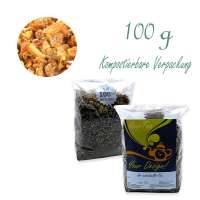 Kompostierbarer Zellglas-Beutel, Geprägtes Verschluss-Siegel aus Zuckerrohrpapier. Komplett abbaubar. Inhalt 100 g