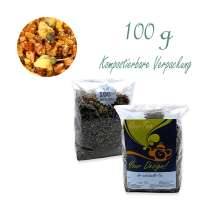 Kompostierbarer Zellglas-Beutel, Geprägtes Verschluss-Siegel aus Zuckerrohrpapier. Komplett abbaubar. Inhalt 100 g