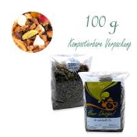 Kompostierbarer Zellglas-Beutel, Geprägtes Verschluss-Siegel aus Zuckerrohrpapier. Komplett abbaubar. Inhalt 100 g
