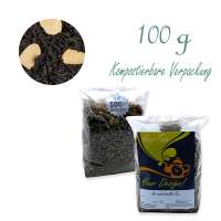 Kompostierbarer Zellglas-Beutel, Geprägtes Verschluss-Siegel aus Zuckerrohrpapier. Komplett abbaubar. Inhalt 100 g