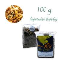 Kompostierbarer Zellglas-Beutel, Geprägtes Verschluss-Siegel aus Zuckerrohrpapier. Komplett abbaubar. Inhalt 100 g
