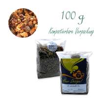 Kompostierbarer Zellglas-Beutel, Geprägtes Verschluss-Siegel aus Zuckerrohrpapier. Komplett abbaubar. Inhalt 100 g