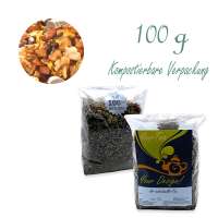 Kompostierbarer Zellglas-Beutel, Geprägtes Verschluss-Siegel aus Zuckerrohrpapier. Komplett abbaubar. Inhalt 100 g