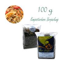 Kompostierbarer Zellglas-Beutel, Geprägtes Verschluss-Siegel aus Zuckerrohrpapier. Komplett abbaubar. Inhalt 100 g