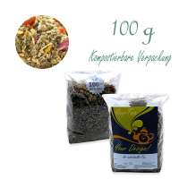 Kompostierbarer Zellglas-Beutel, Geprägtes Verschluss-Siegel aus Zuckerrohrpapier. Komplett abbaubar. Inhalt 100 g